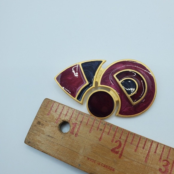 Vintage ACTV Brooch Enamel Gold Tone Modernist Geometric 80s Fashion Jewelry - Picture 9 of 10